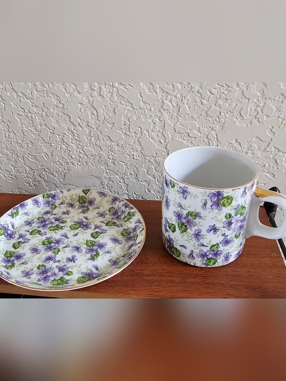 Vintage Japanese Inarco Floral Violet Pattern Ceramic Mug and Saucer Set Of Six